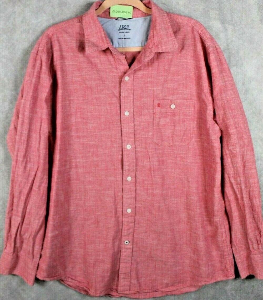 IZOD Saltwater Shirt Mens XL Pink Linen Button Up Long Sleeve Relaxed Fit